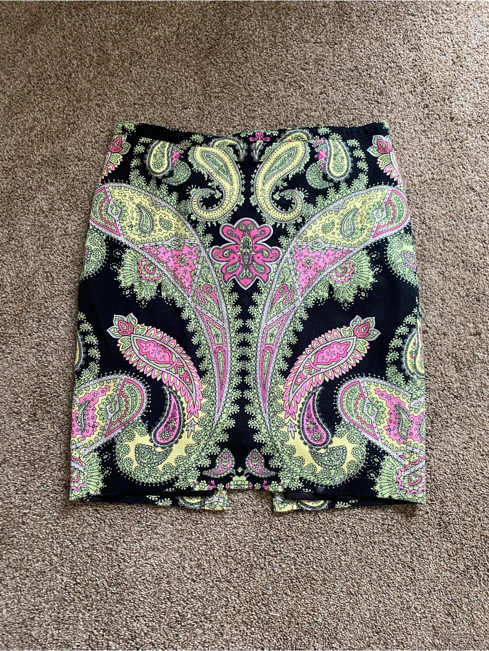 INC International Concepts Black Paisley Pencil Skirt with Pink and Lime Accents